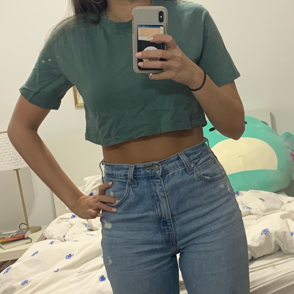 Zara sage cropped T-shirt, S